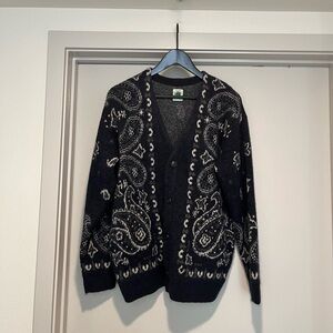 Navy paisley bandana print cardigan